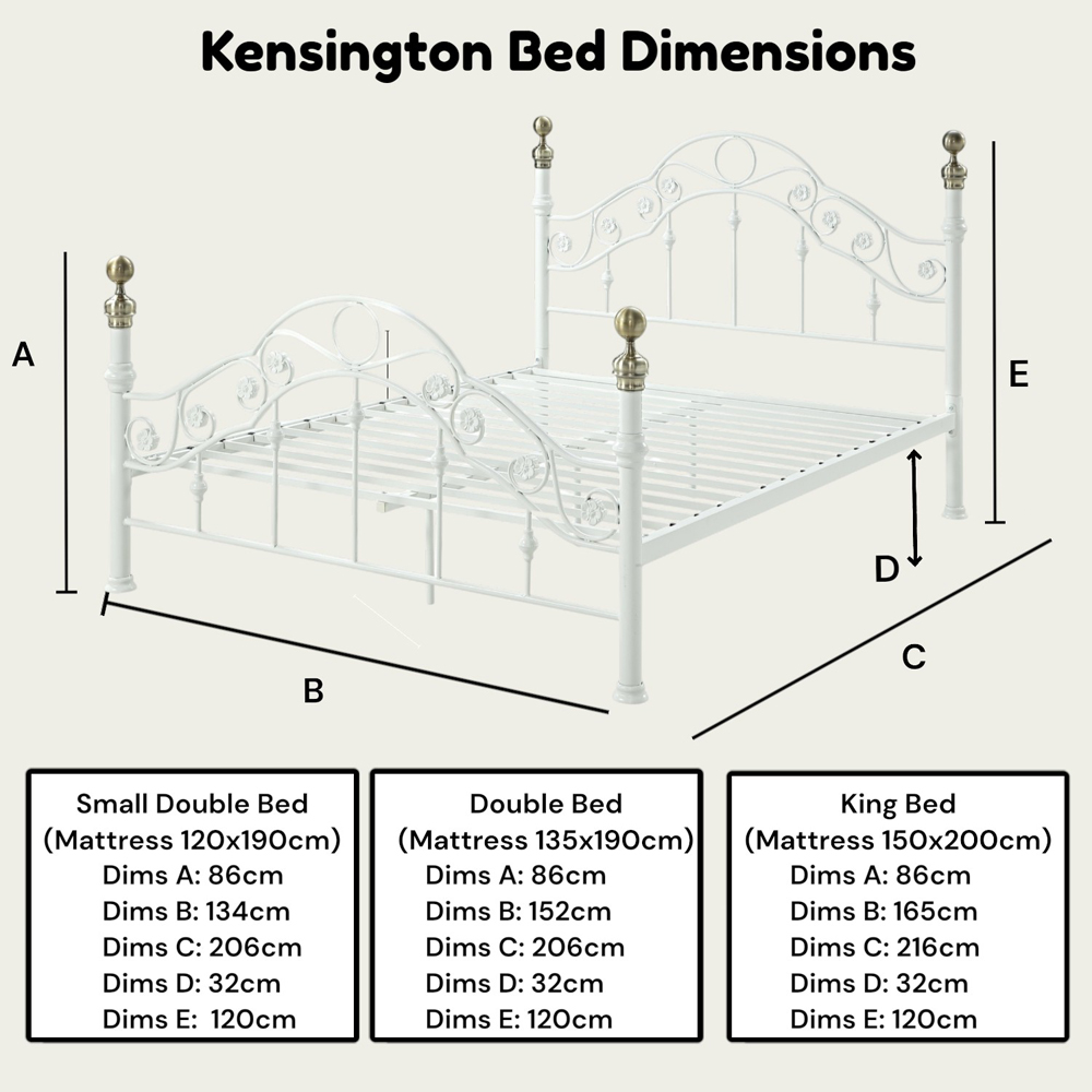 OAT Home Kensington Double White and Brass Metal Bed Frame Image 9