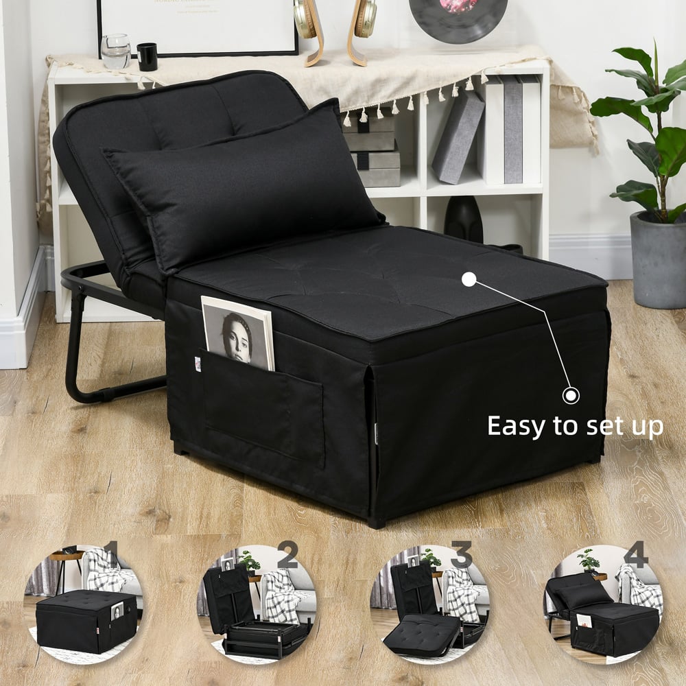 HOMCOM 4 in 1 Single Black Foldable Convertible Chair Bed Image 7