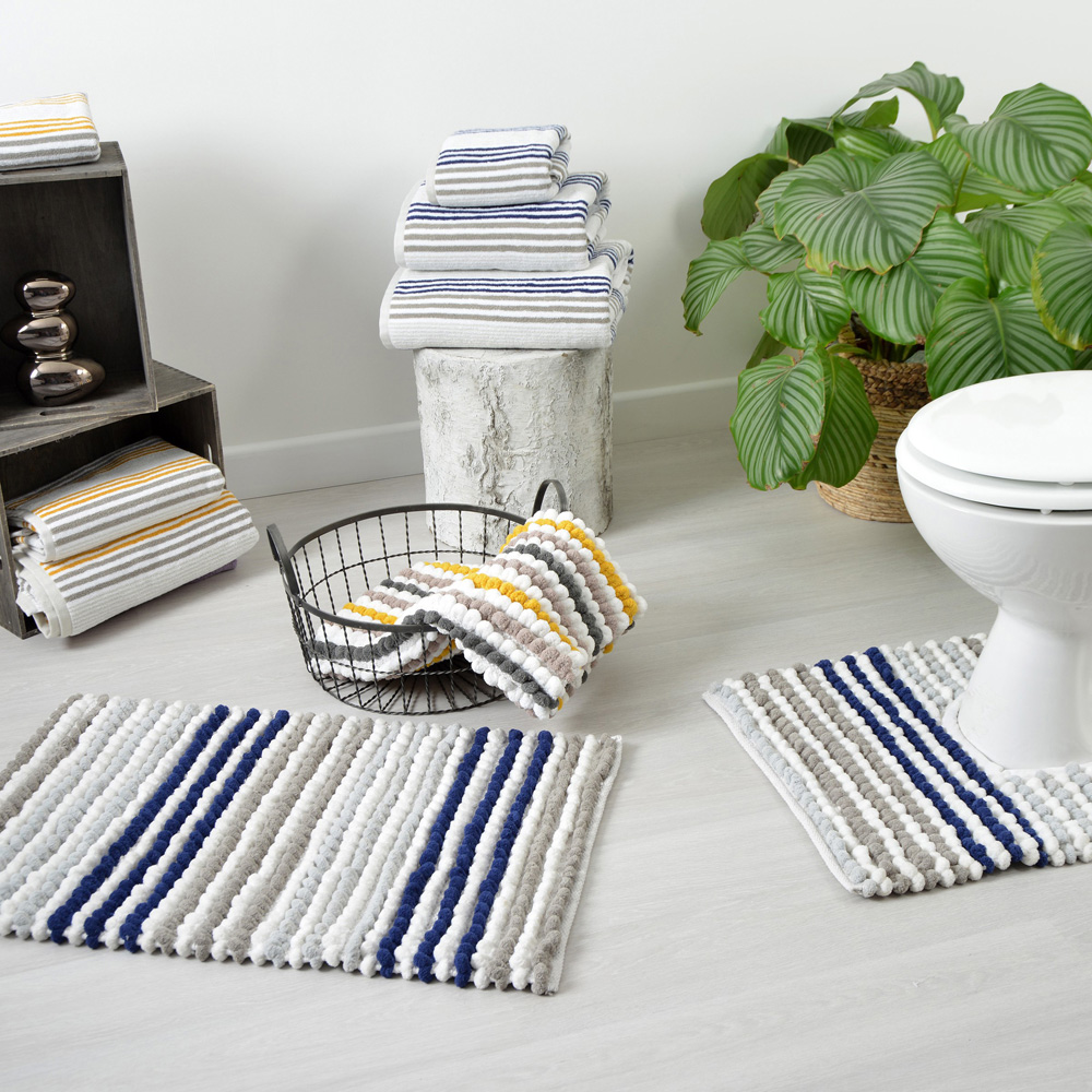Allure Bath Fashions Navy Striped Chunky Bobble Bath Mat 50 x 80cm Image 4