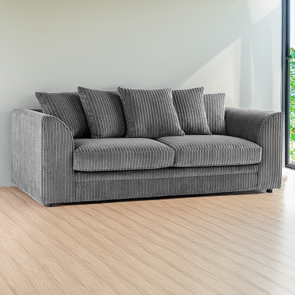 Portland Luxor 3 Seater Grey Jumbo Cord Sofa with Scatter Back Image 1