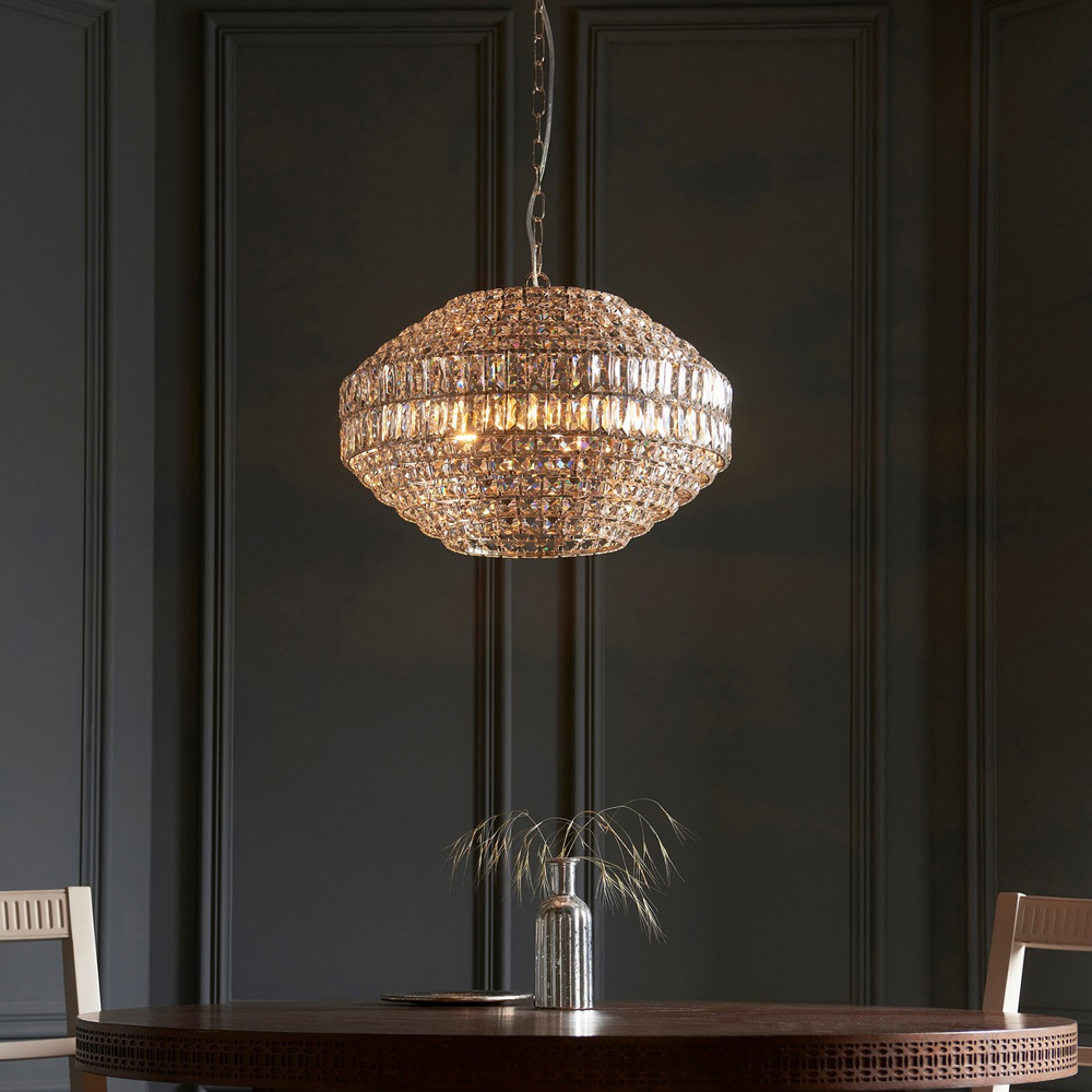 Merano Aversa Crystal Glass Clear and Bright Nickel Pendant Ceiling Light Image 2
