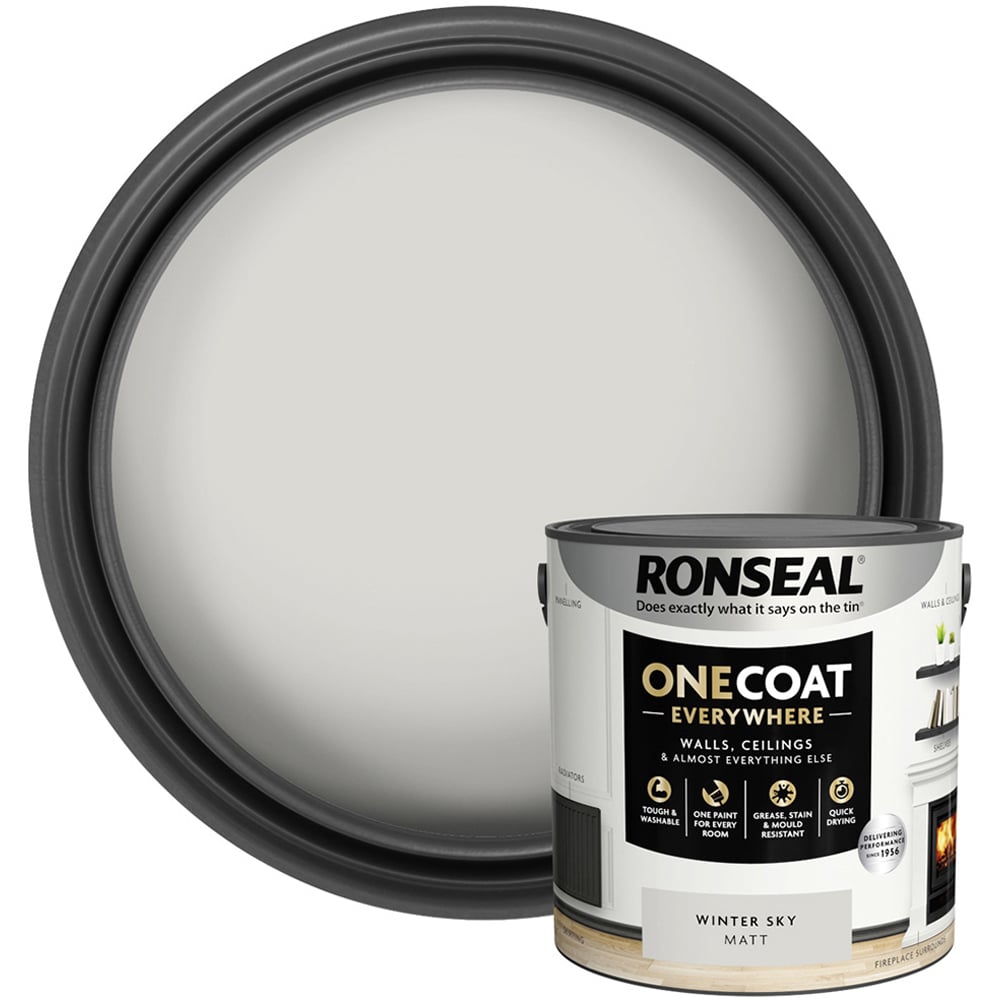 Ronseal One Coat Everywhere Winter Sky Matt Interior Paint 2.5L Image 1