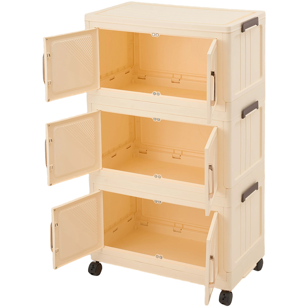 Living and Home 3-Tier Cream Foldable Storage Cabinet with Castors Image 1