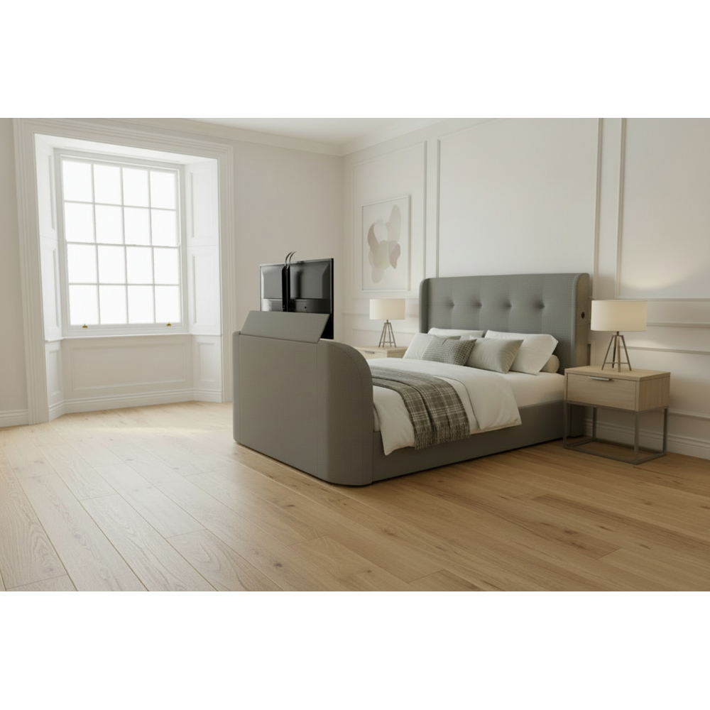 Webb Daniels MediaMax Small Double Smoke Grey Fabric Ottoman Media TV Bed with 4.1 Soundbar Image 4
