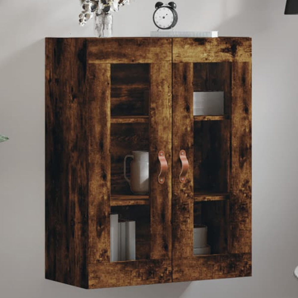 vidaXL 2 Glass Door Brown Smoked Oak Wall Mounted Cabinet Image 1