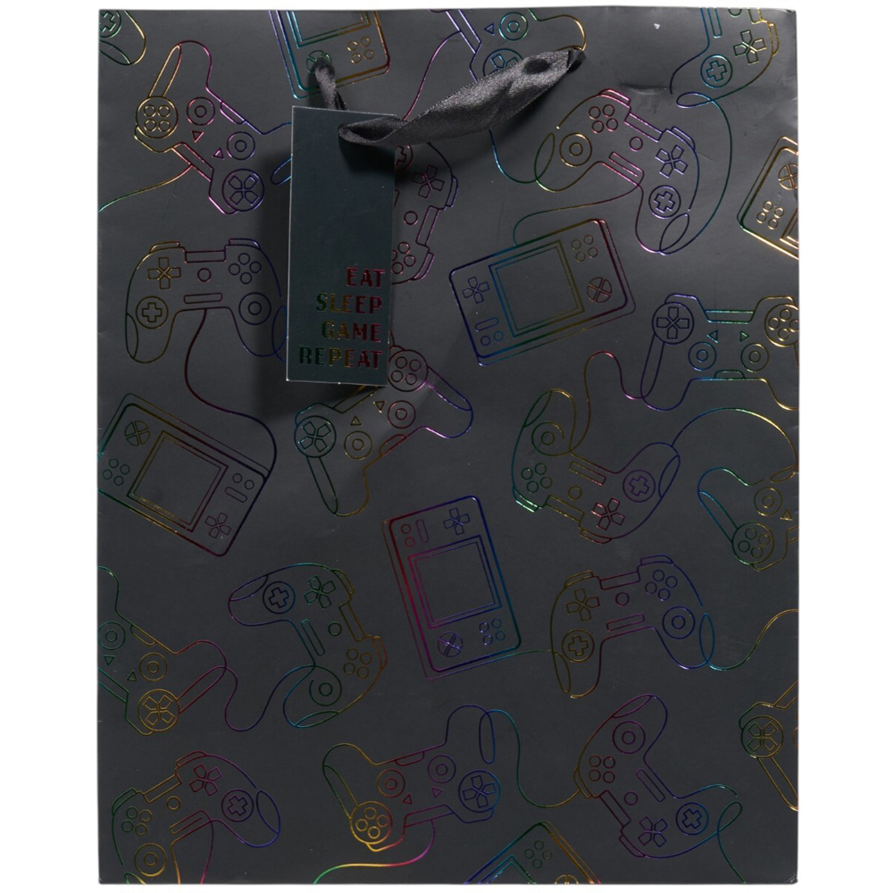 Large Gamer Rainbow Foil Gift Bag Black Image 3