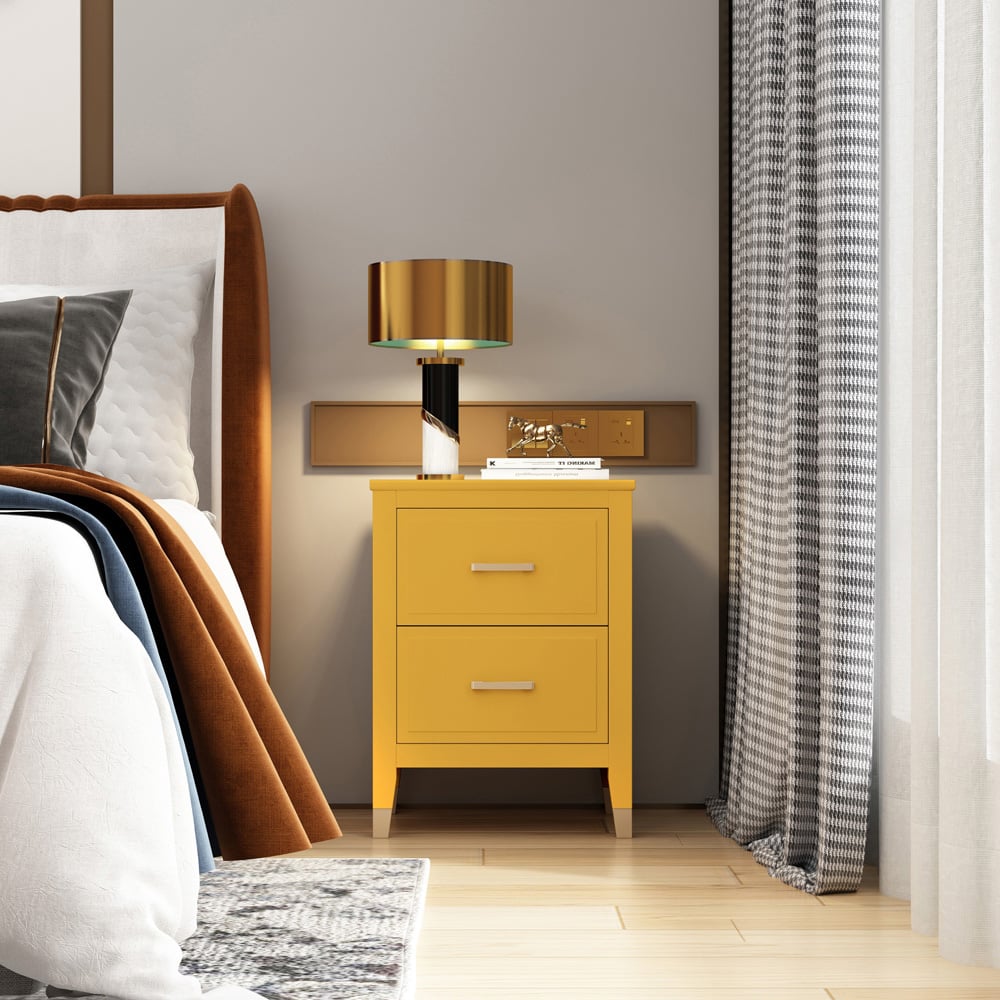 Palazzi 2 Drawer Mustard Wide Bedside Table Image 8