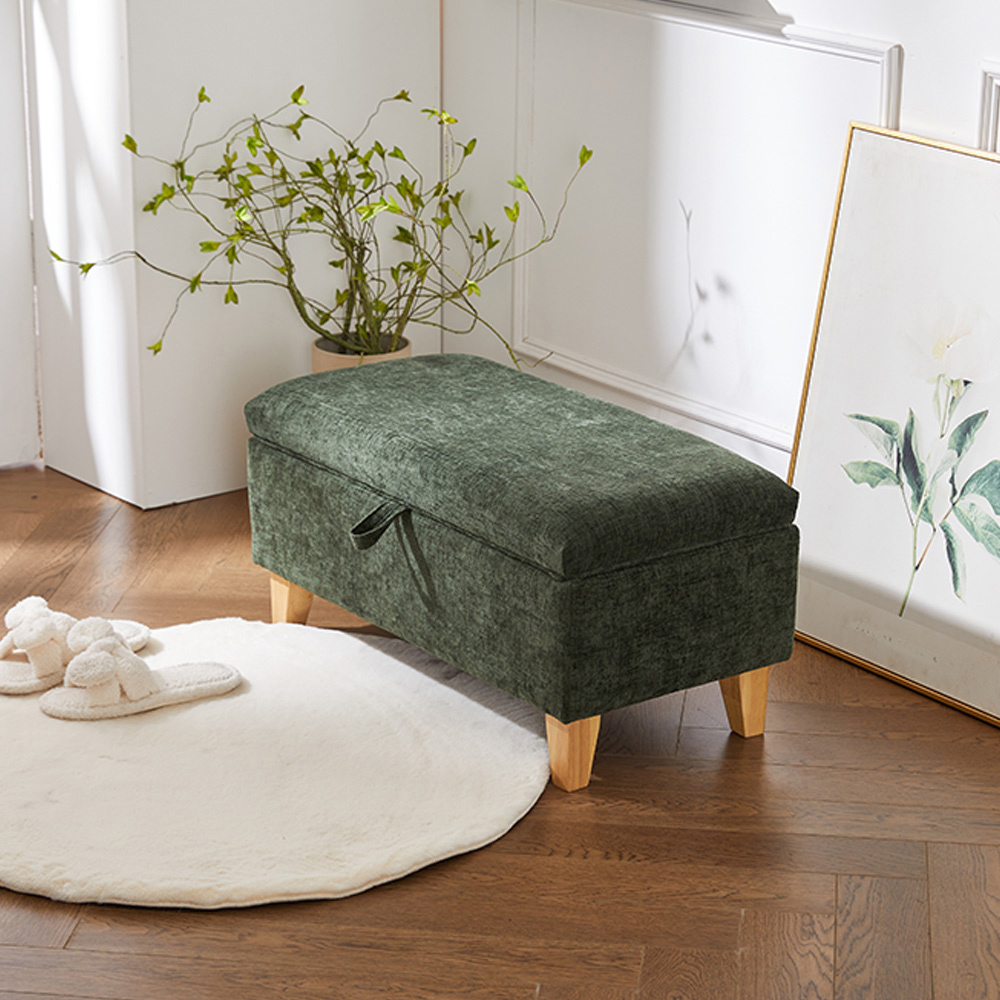 Living and Home Green Chenille Upholstered Storage Ottoman Image 8