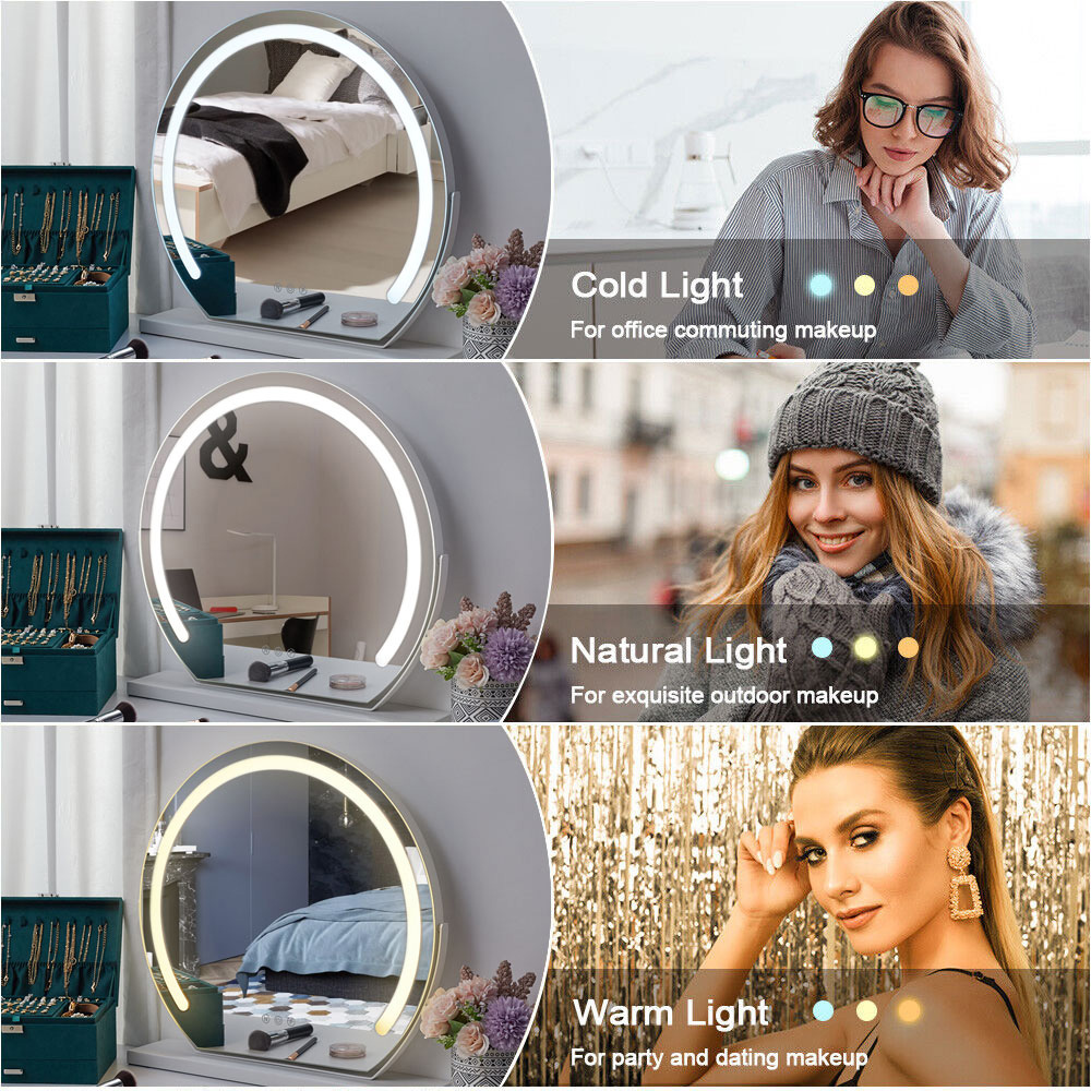 Living and Home Round Hollywood LED Lighted Vanity Makeup Mirror Image 7
