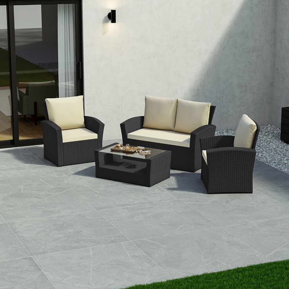 GARDEN VIDA Mylor 4 Seater Black PE Rattan Garden Lounge Set with Cover Image 8