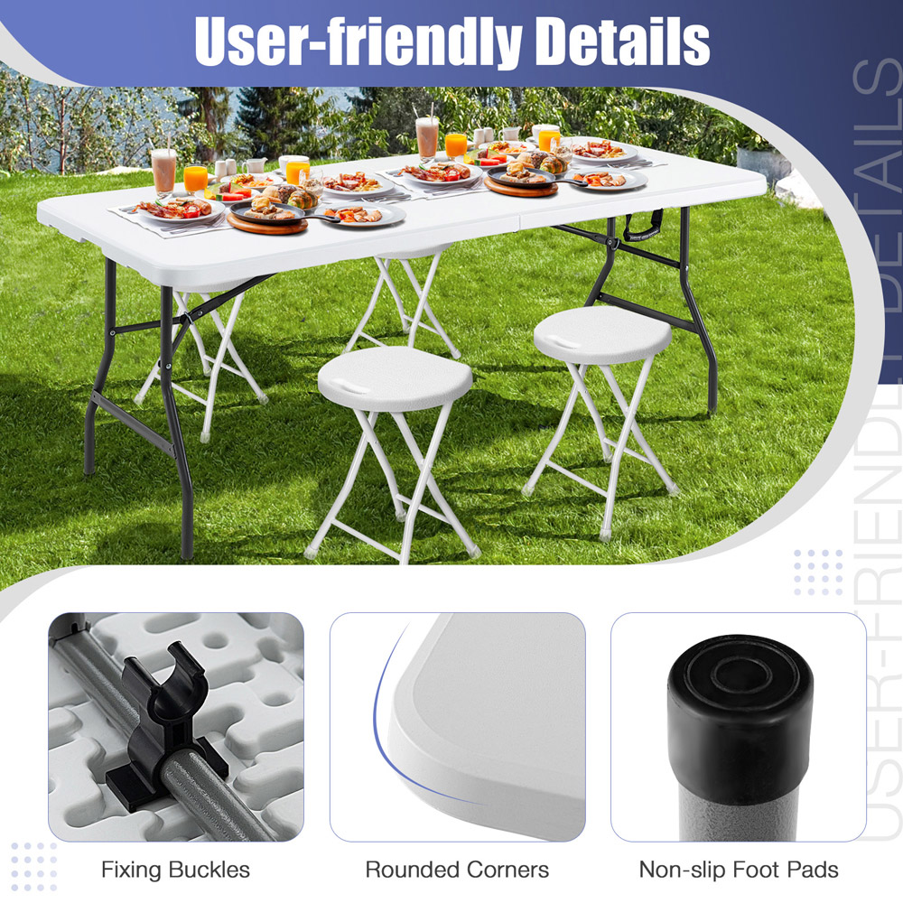 Costway Plastic Folding Dining Table with Metal Legs Image 7