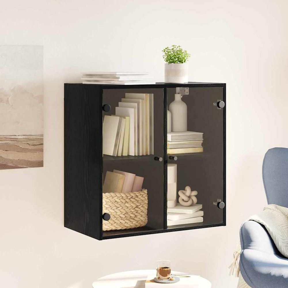 vidaXL 2 Glass Door Black Oak Wall Cabinet Image 9