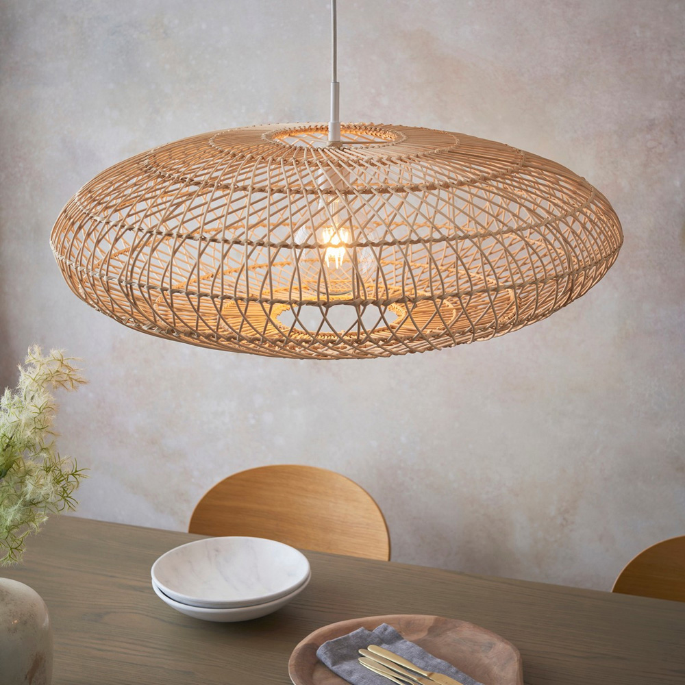 Merano Terni Natural Rattan and Gloss White Pendant Light Image 5