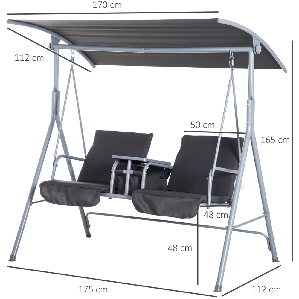 Outsunny 2 Seater Grey Steel Swing Chair with Table and Canopy Image 6