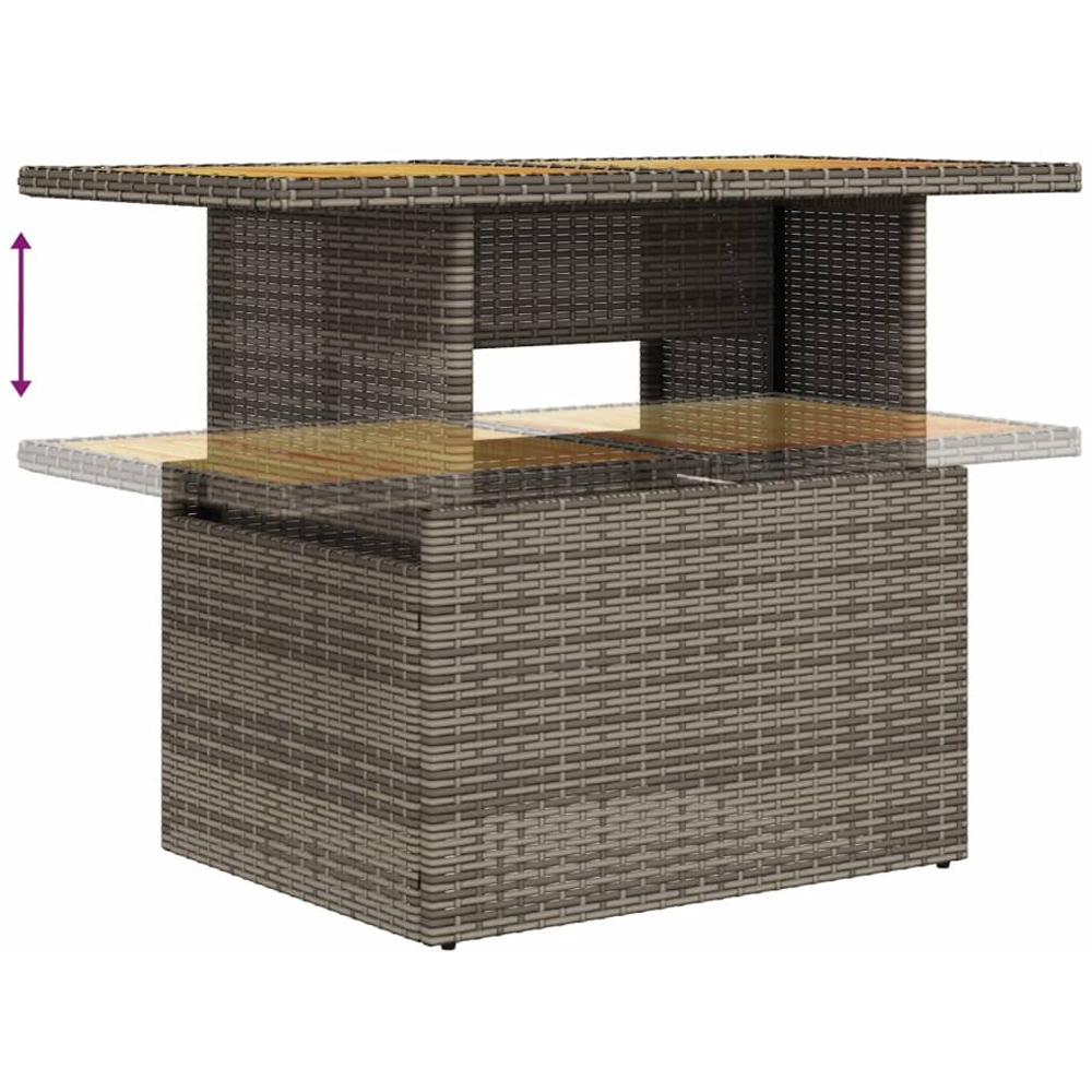 Walplus 2 Seater Grey Poly Rattan Liftable Acacia Wood Top Convertible Garden Dining Table Image 7