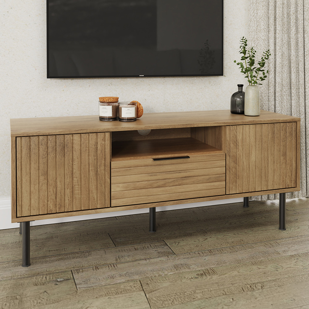 GFW Nervata Single Drawer 2 Door Oak TV Unit Image 1