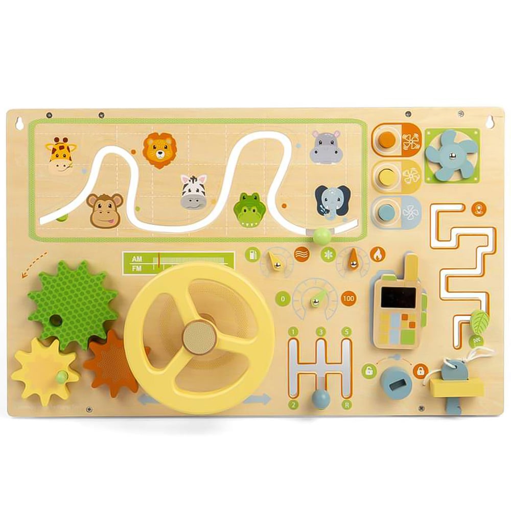 Bigjigs Toys Kids Wooden Jungle Busy Board Montessori Toy Image 2