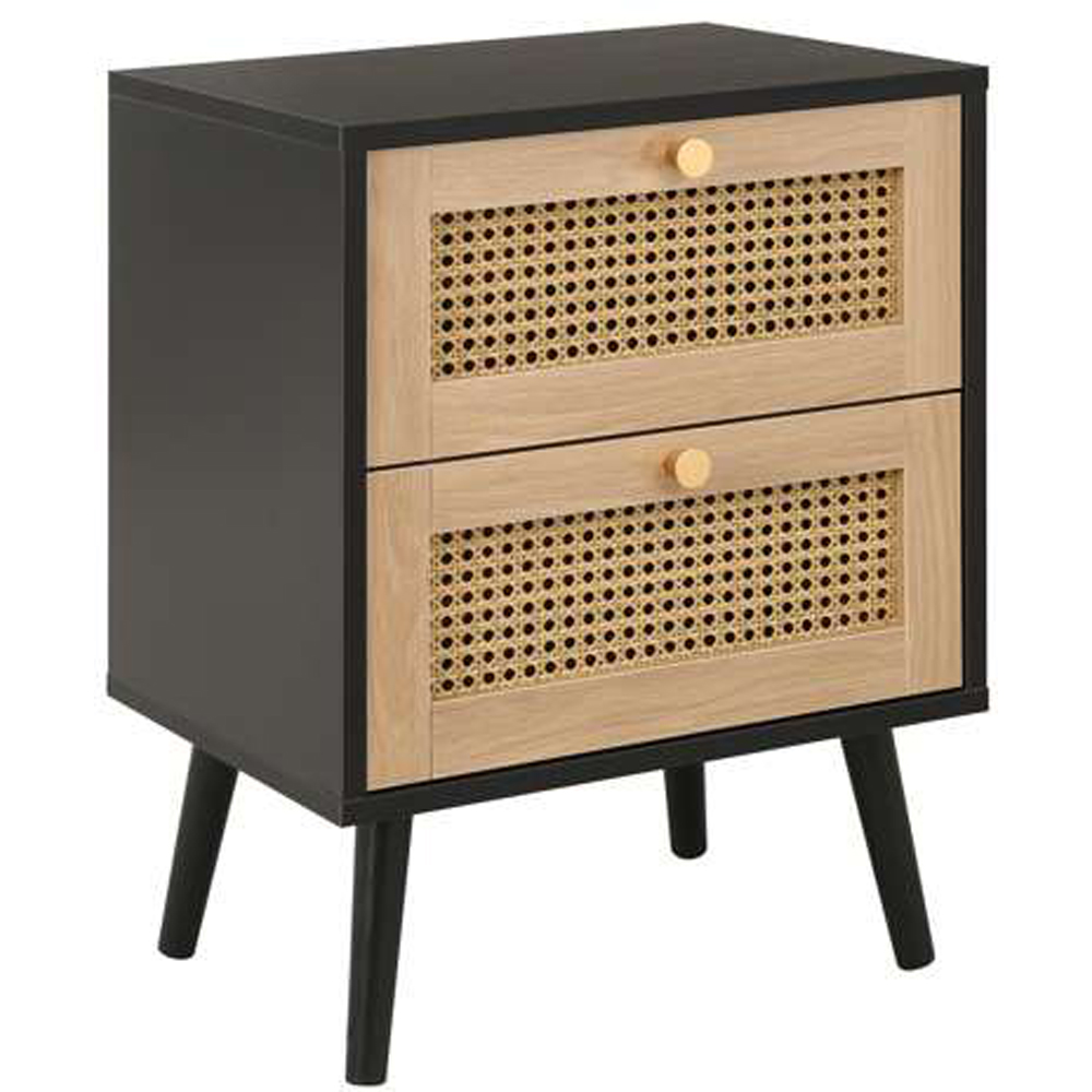 Birlea Croxley Black 2 Drawer Rattan Bedside Table Set of 2 Image 2