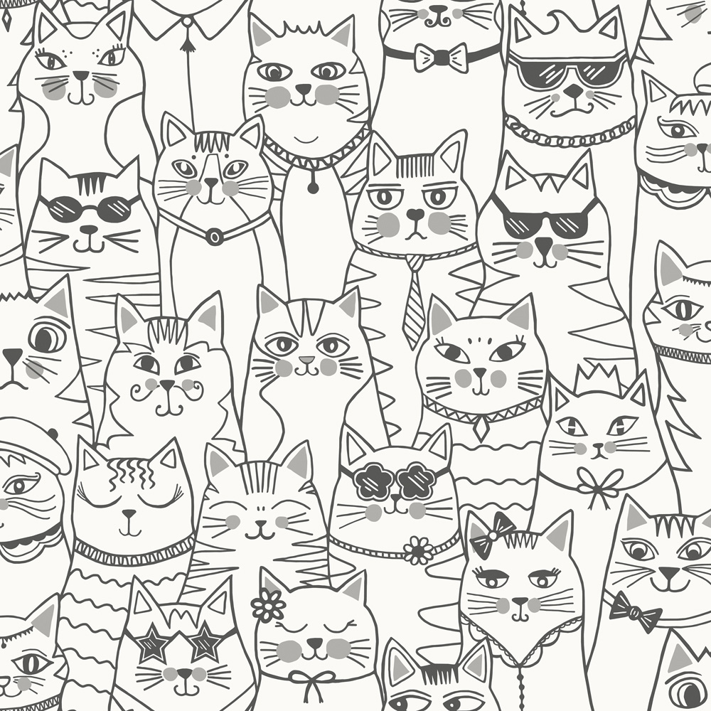 Holden Decor Colour Me Cats Black and White Wallpaper Image 1