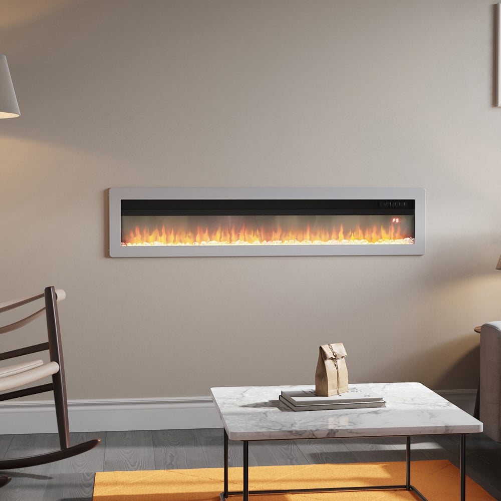 Living and Home White Wall Mounted Electric Fireplace Image 2