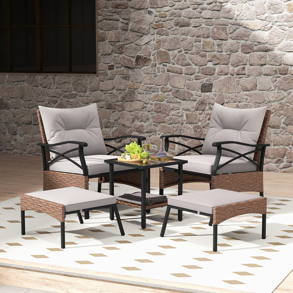 Costway 2 Seater Brown Patio Furniture Set with Cushions Image 4