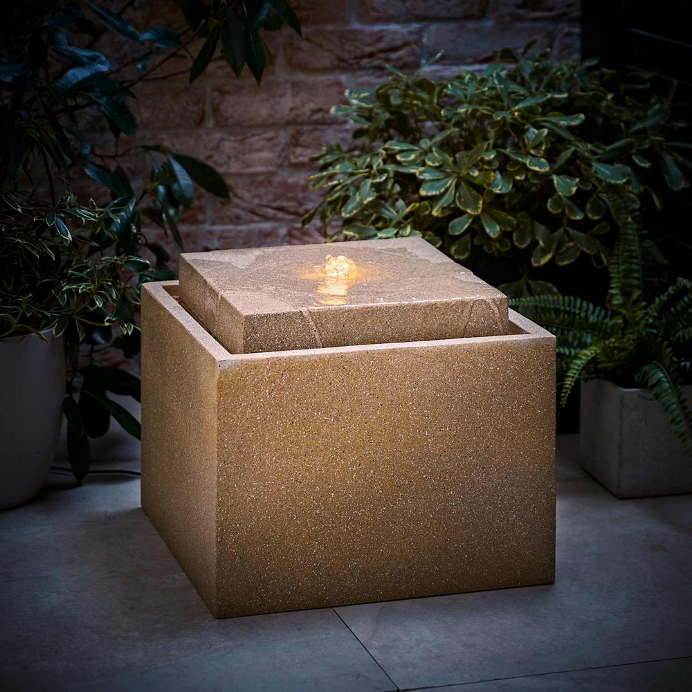 ValueLights Natural Square Solar LED Outdoor Water Fountain Feature Image 2