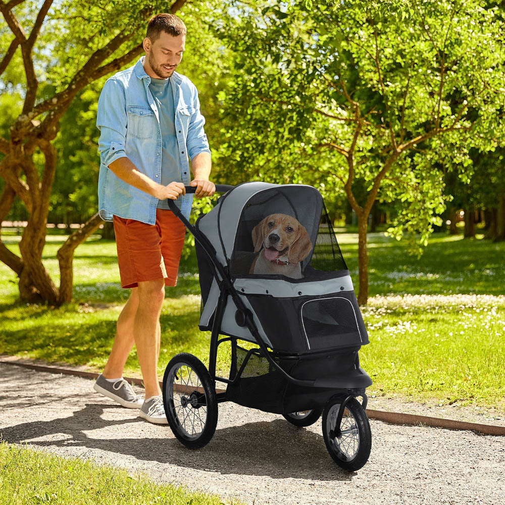 PawHut 3 Wheel Foldable Pet Stroller Grey Image 2