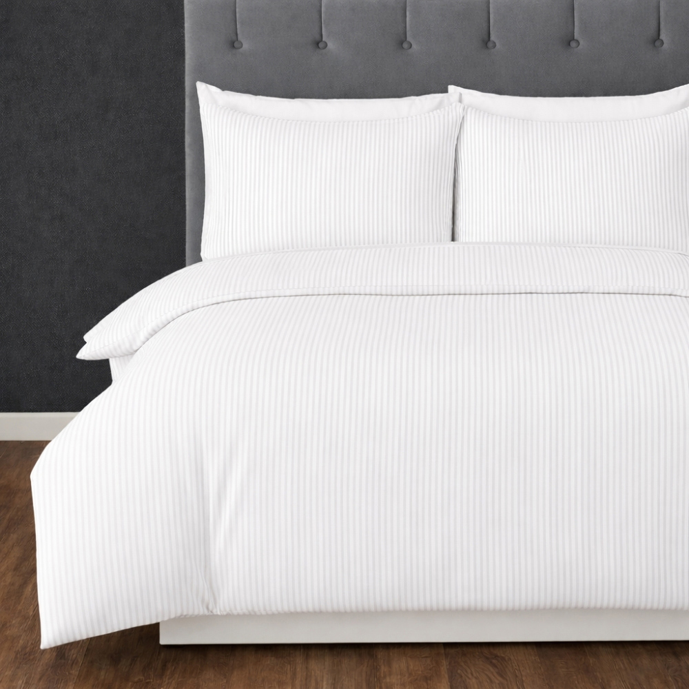 MHG Living Double White Striped Duvet Set Image 1