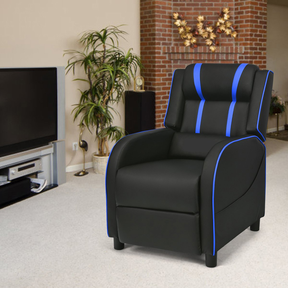 Costway Blue Adjustable Gaming Chair with Headrest Image 4