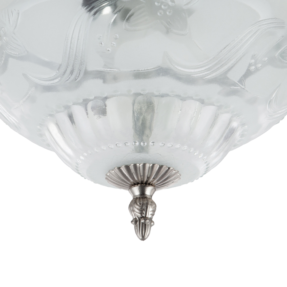 Happy Homewares Traditional Satin Nickel and Floral Glass Flush Ceiling Light Image 3