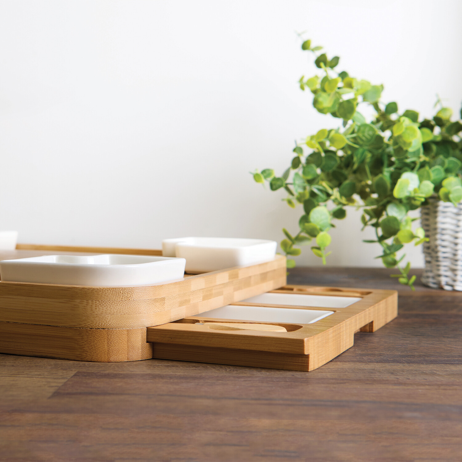 Kitchen Master 14 Piece Bamboo Cheese Board Set - Natural and White Image 3