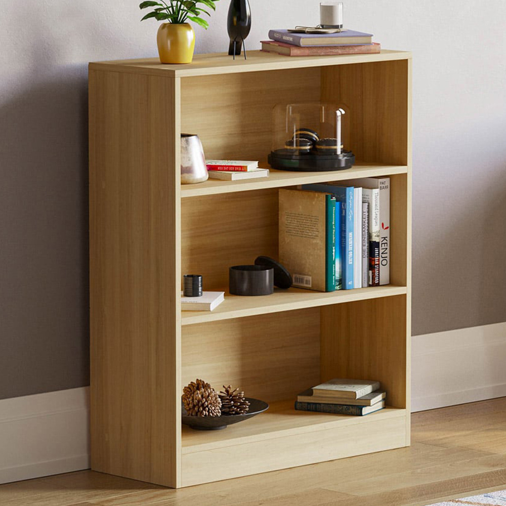 Vida Designs Cambridge 3 Shelf Oak Low Bookcase Image 1