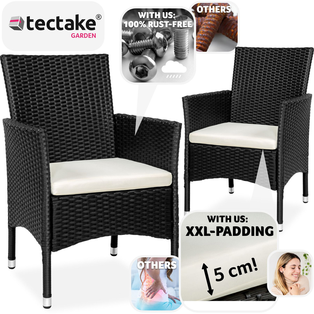 tectake Nantes Set of 2 Black and Beige Polyrattan Garden Chair Image 3
