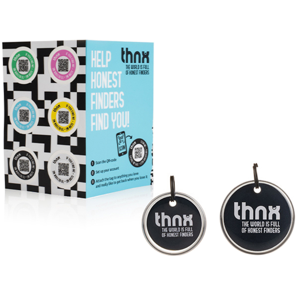 Thnx Black Airtag Keychain and Stickers with QR Code Smart Pack Image 1