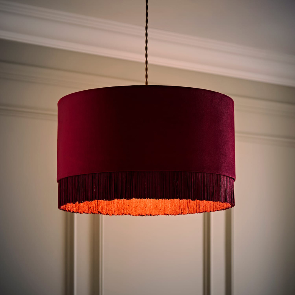 ValueLights Melody Berry Velvet Squat Ceiling Lamp Shade with Fringe Trim Image 2