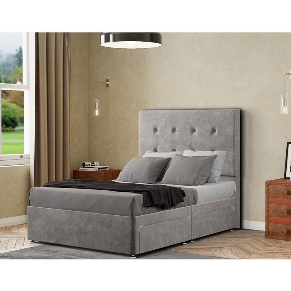 Portland Darlington Double Silver Plush Divan Bed with 2 Drawers and Headboard Image 3