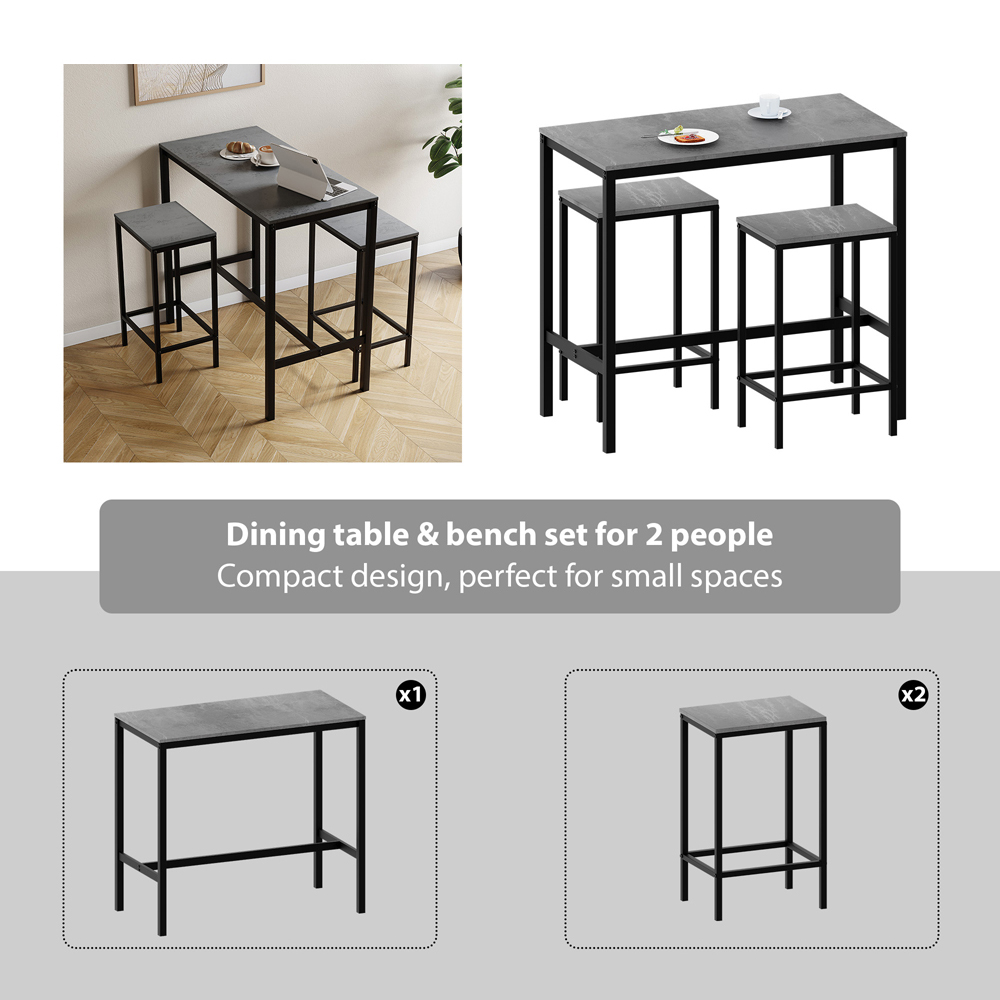 VIDA DESIGNS Roslyn 2 Seater Metal Frame Breakfast Table Set Concrete Grey Image 4