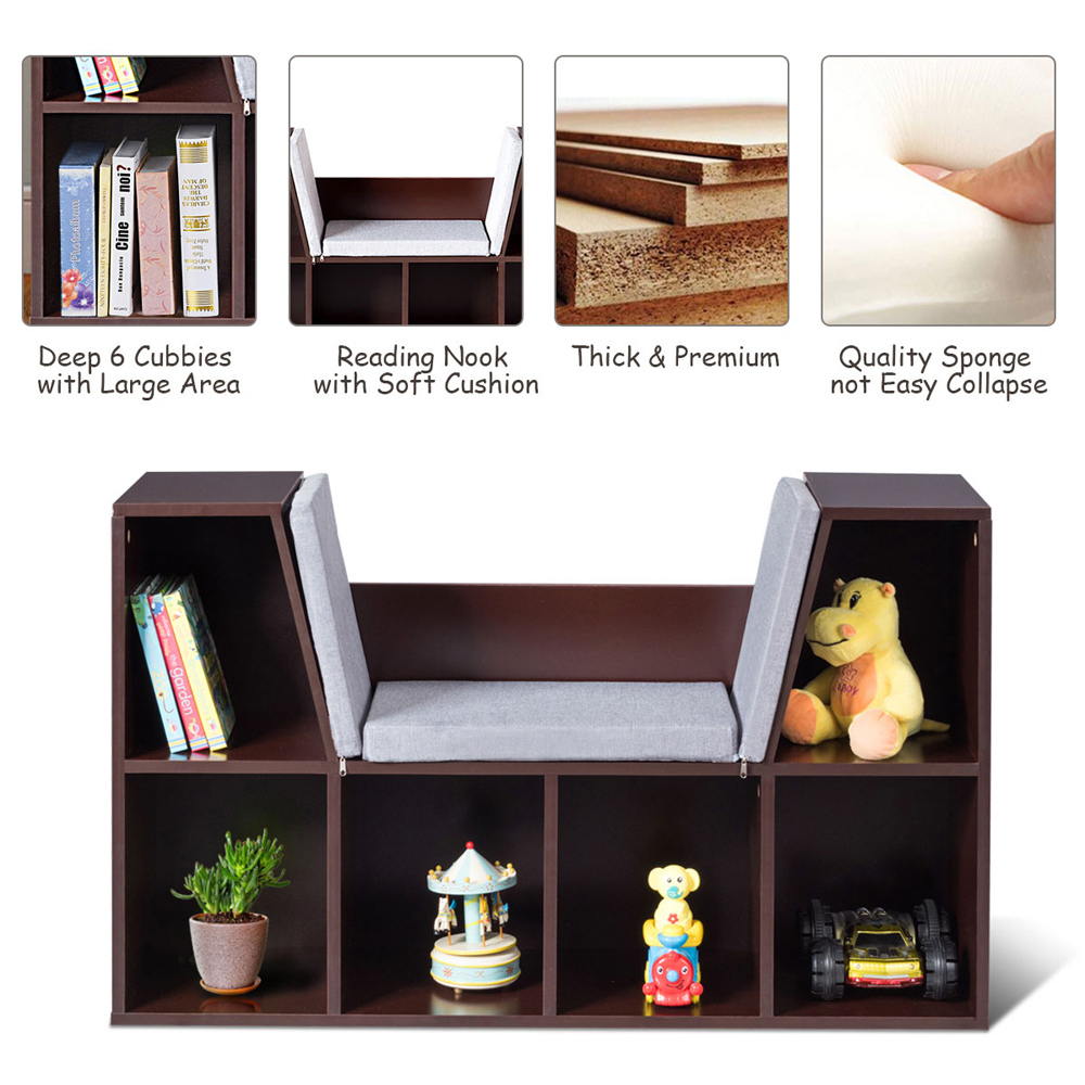 Costway 6 Cube Dark Brown Storage Cabinet with Seat Cushion Image 5