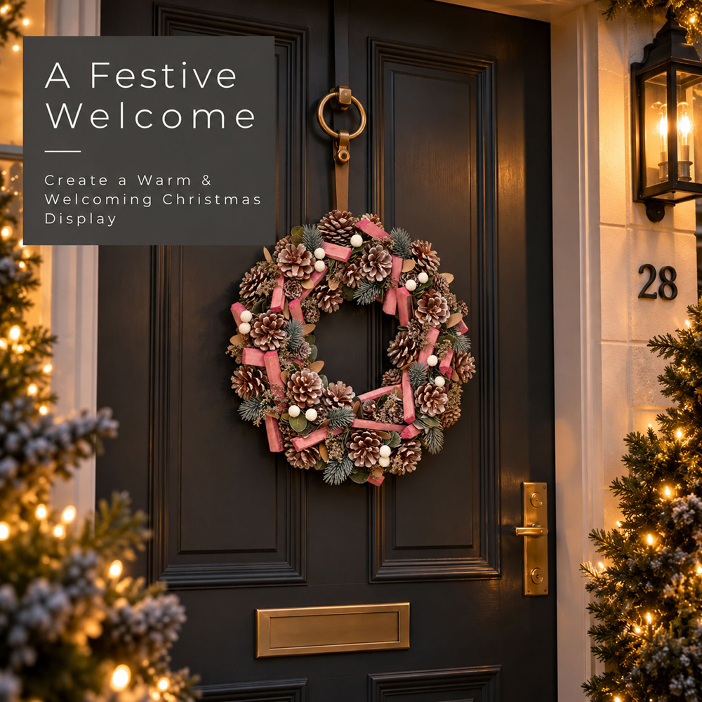 Neo White and Pink Artificial Frosted Christmas Wreath with Berries and Pine Cones 50cm Image 4
