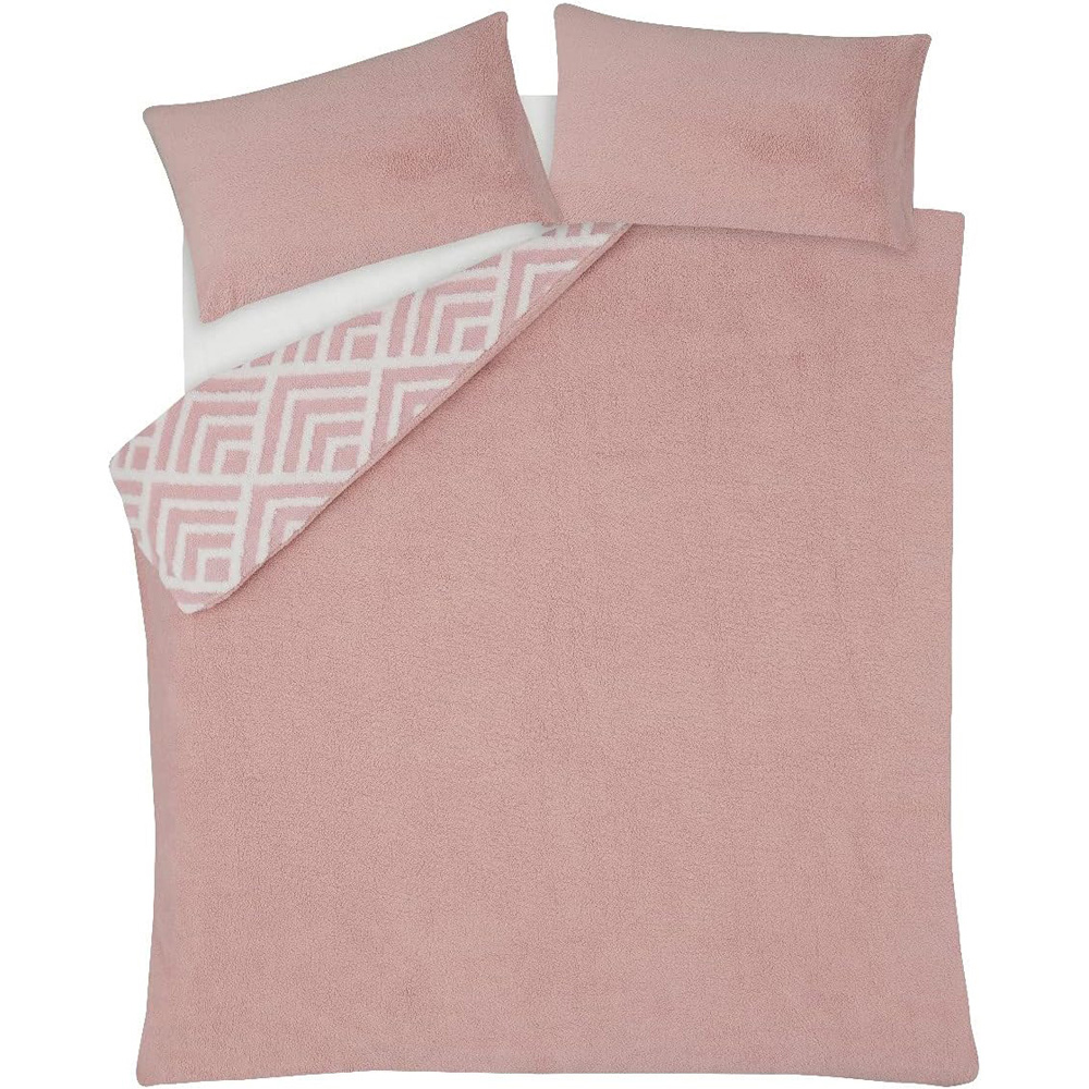 Smart Living Super King Size Blush Pink Geo Jacquard Fleece Duvet Set Image 4