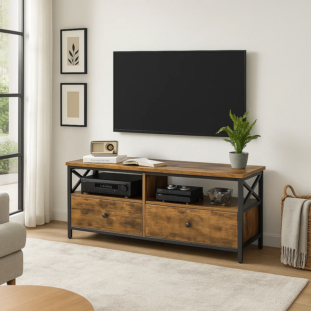 Modcraft 2 Drawer 2 Shelf Rustic Brown Industrial-Style TV Unit Image 5