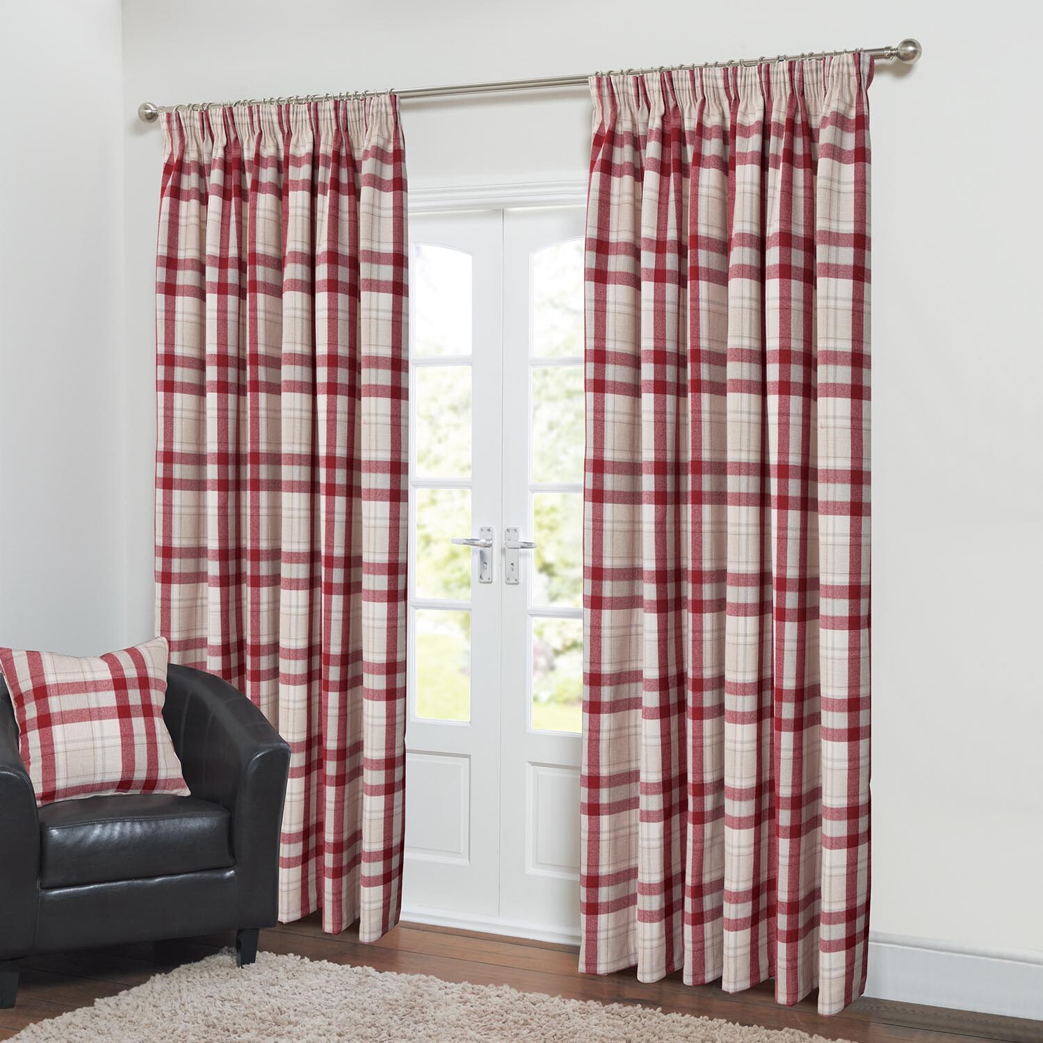 Divante Highbury Crimson Check Curtains 229cm Image 1