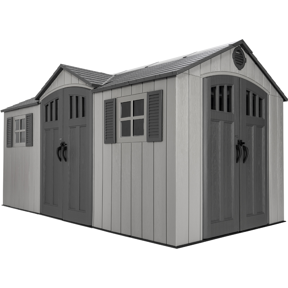 Lifetime Products 15 x 8ft Double Door Dual Entry Grey Garden Storage Shed Image 1