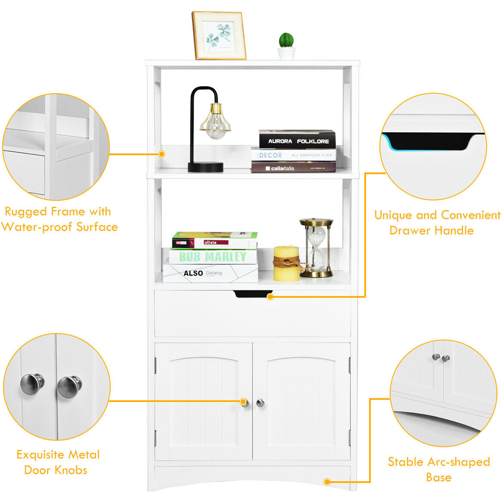 Costway 2 Door Single Drawer 2 Shelf White Freestanding Wooden Cabinet Image 8