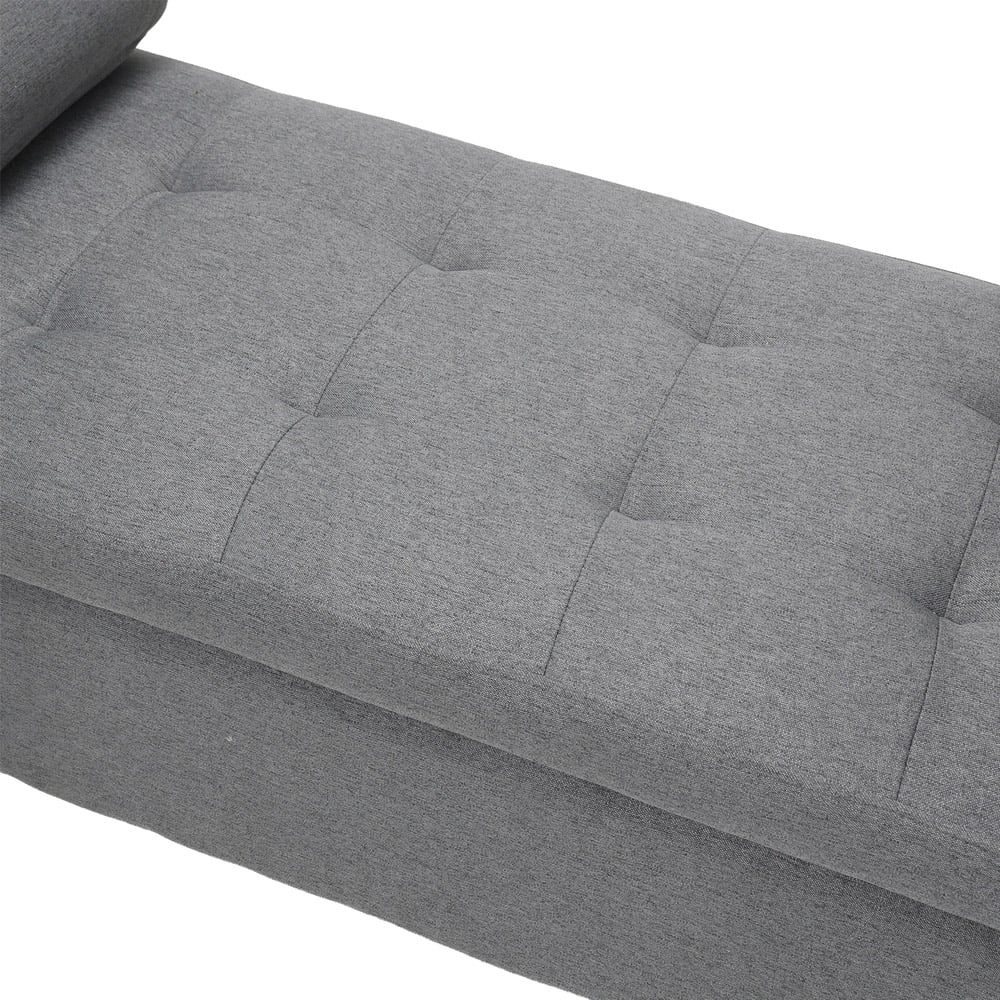Living and Home 2 Seater Grey Linen Upholstered Storage Bench with Cushion Image 7