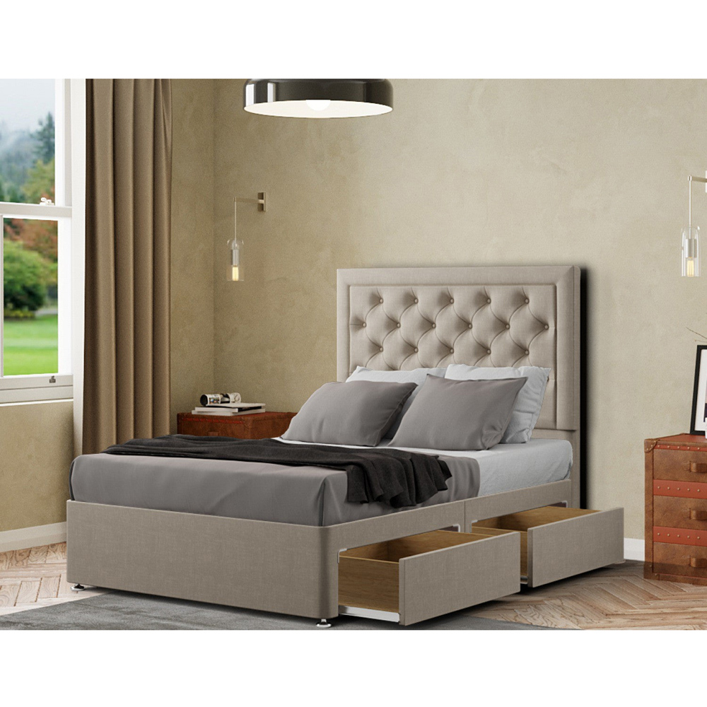 Portland Castle King Size Cream Malham Weave Divan Bed with 2 Drawers and Headboard Image 2