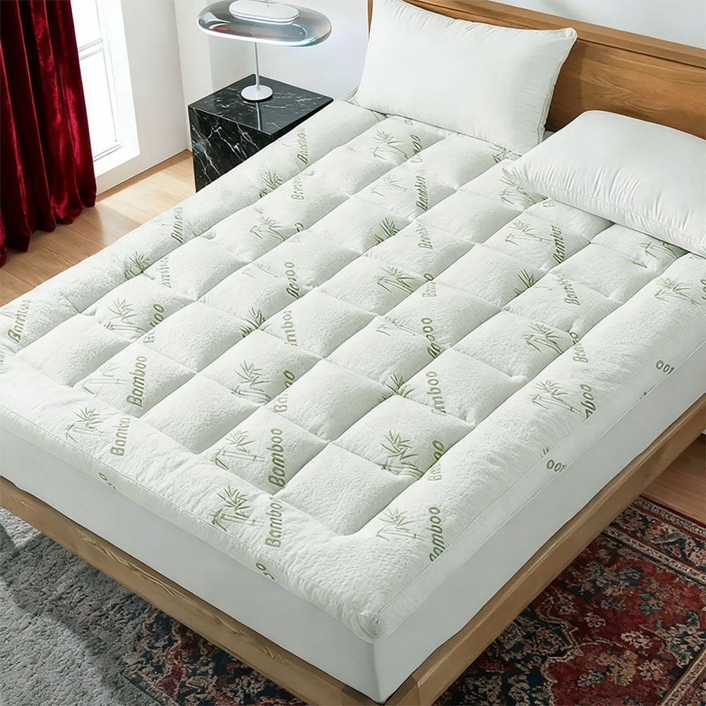 Living and Home Double White and Green Bamboo Leaf Quilted Mattress Topper Image 7