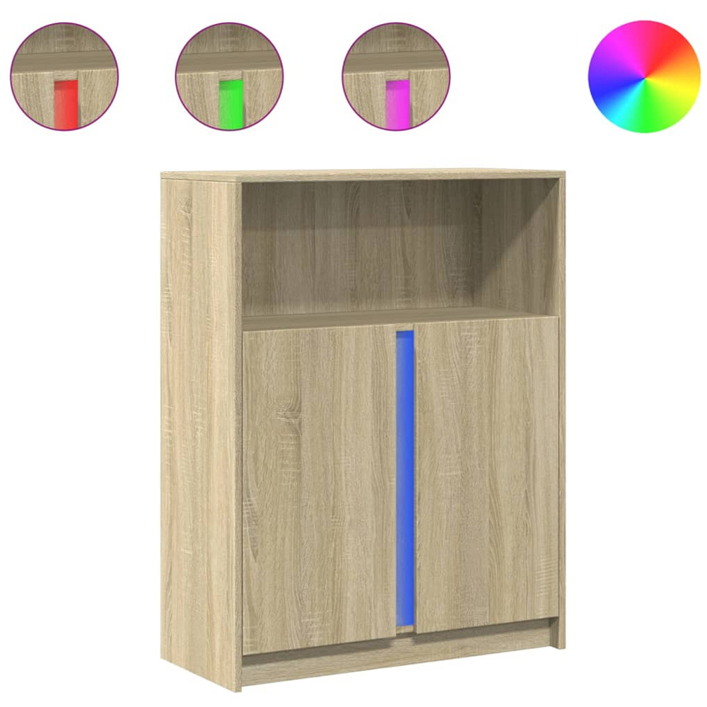 vidaXL 2 Door Single Shelf Sonoma Oak Sideboard with RGB LED Lights Image 2