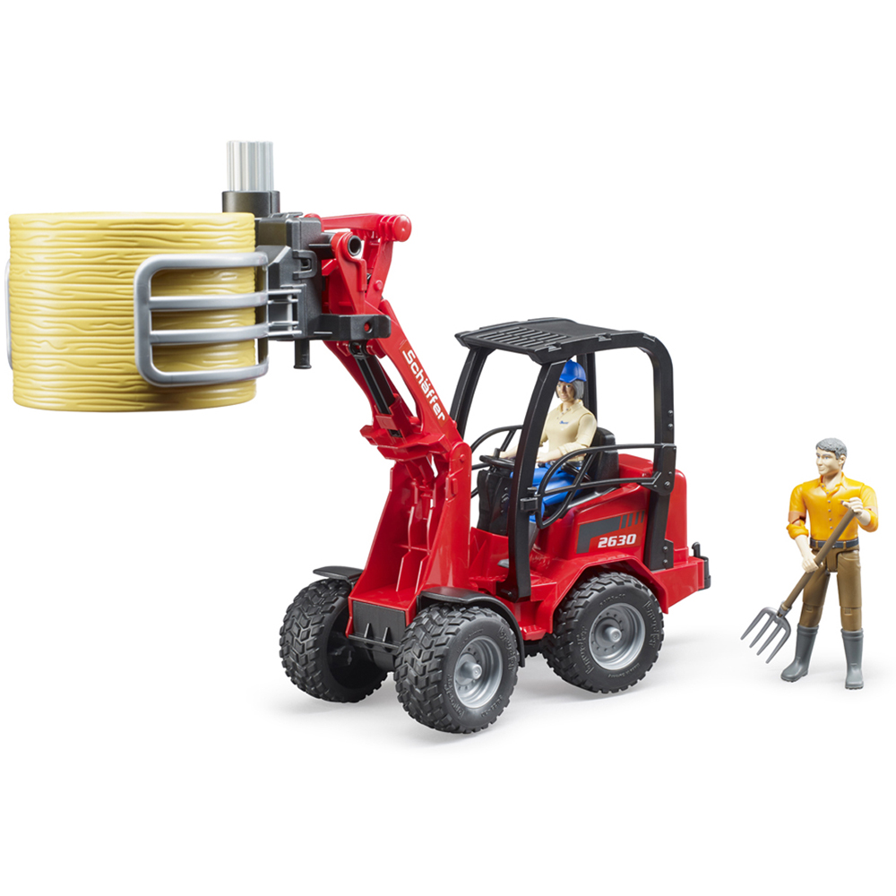 Bruder Kids Schaffer 2630 Compact Loader Playset Model with Bale Gripper and Round Bale Image 8