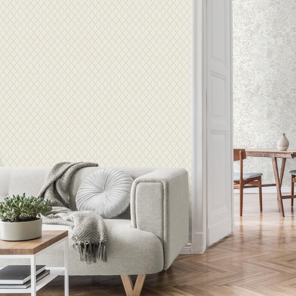 Vymura Santina Trellis White and Silver Wallpaper Image 4